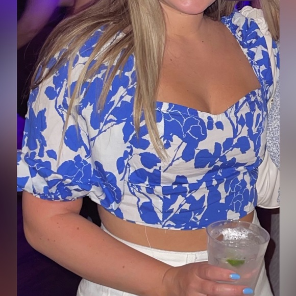 Sweetheart Neck 3/4 Puff Sleeve Criss Cross Tie Back Blouse Crop Top Size S - Picture 6 of 12